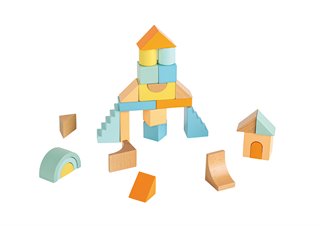 Lelin® Wooden Pull Along Block Wagon - 26 Blocks